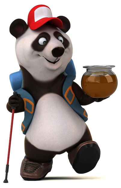 Personagem de desenho animado de mochileiro panda 3D divertido