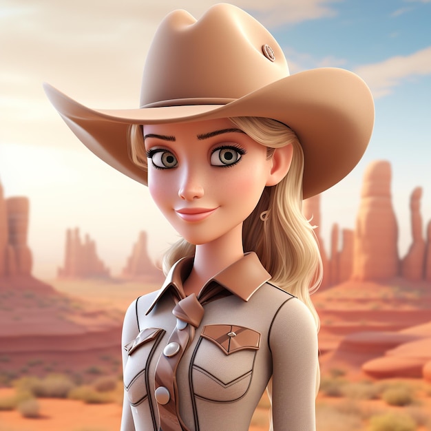 personagem de desenho animado de mulher bonita usando um chapéu de cowboy