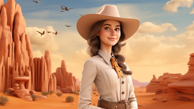 personagem de desenho animado de mulher bonita usando um chapéu de cowboy