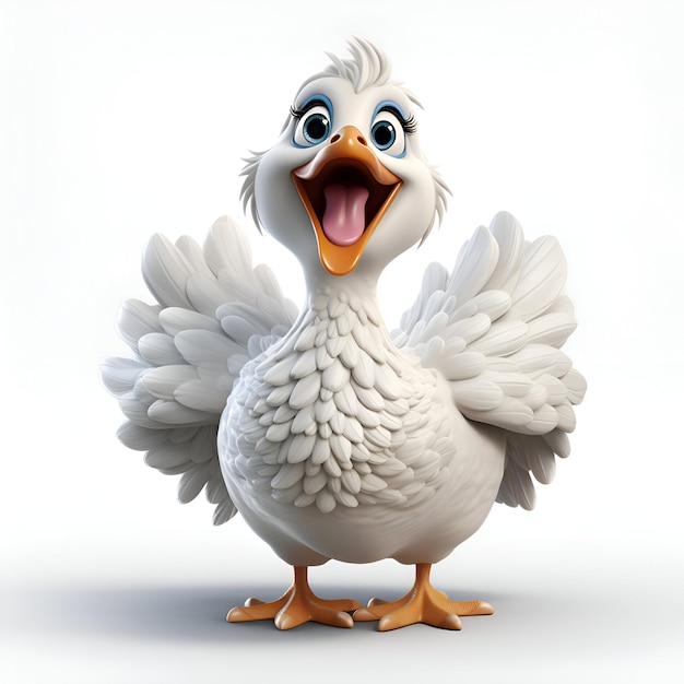 Personagem de desenho animado de pato com expressão engraçada em fundo branco ilustração 3D