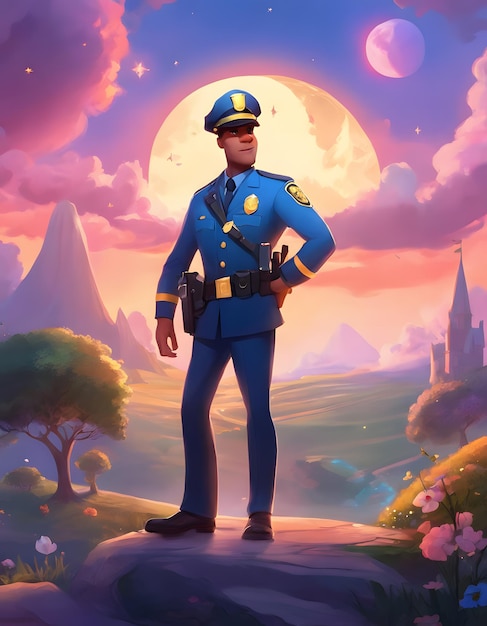 Personagem de desenho animado de policial 3D