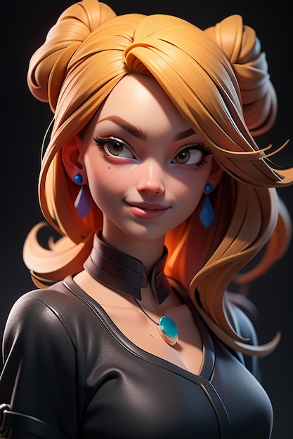 Personagem de desenho animado de renderização 3D menina bonita jogo personagem modelo papel de parede fundo ilustração