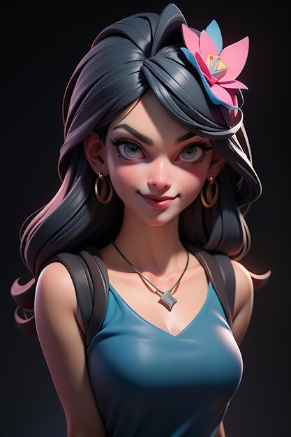 Personagem de desenho animado de renderização 3D menina bonita jogo personagem modelo papel de parede fundo ilustração