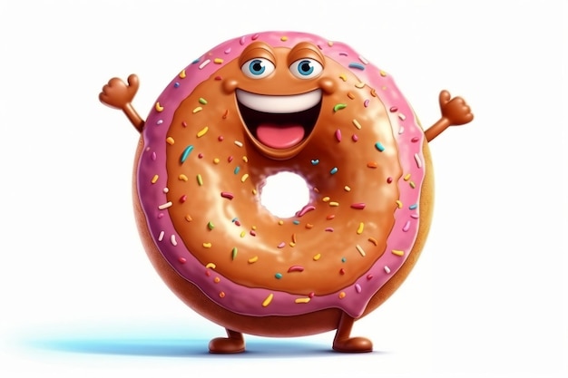 Personagem de desenho animado de rosquinha alegre em fundo transparente AI