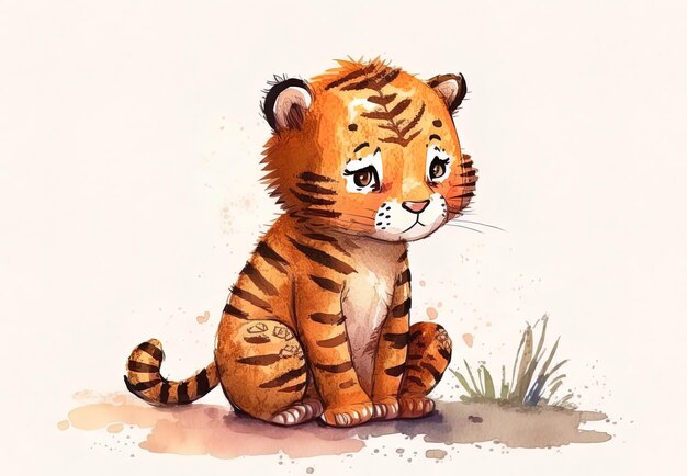 Personagem de desenho animado de tigre em isolamento branco pequenas criaturas adoráveis