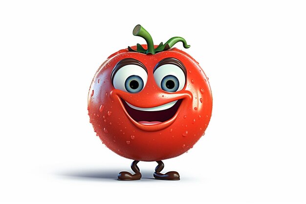 Personagem de desenho animado tomate feliz com rosto e olhos