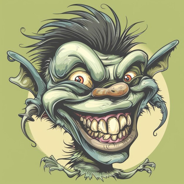 Personagem de desenho animado de troll rindo Monstro Gremlin engraçado com características alienígenas Aparência parecida com goblin