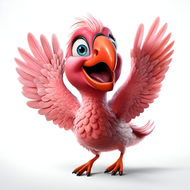 Foto personagem de desenho animado de um flamingo com a boca aberta mostrando o polegar para cima gesto