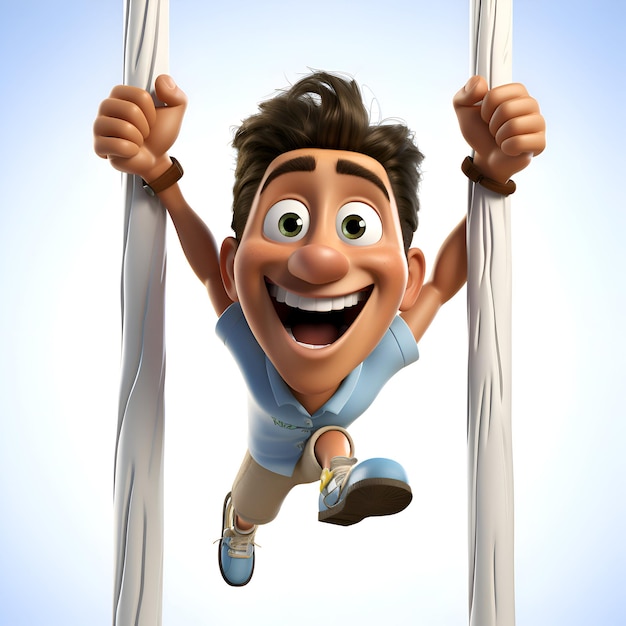 Foto personagem de desenho animado de um homem fazendo pullups com uma corda