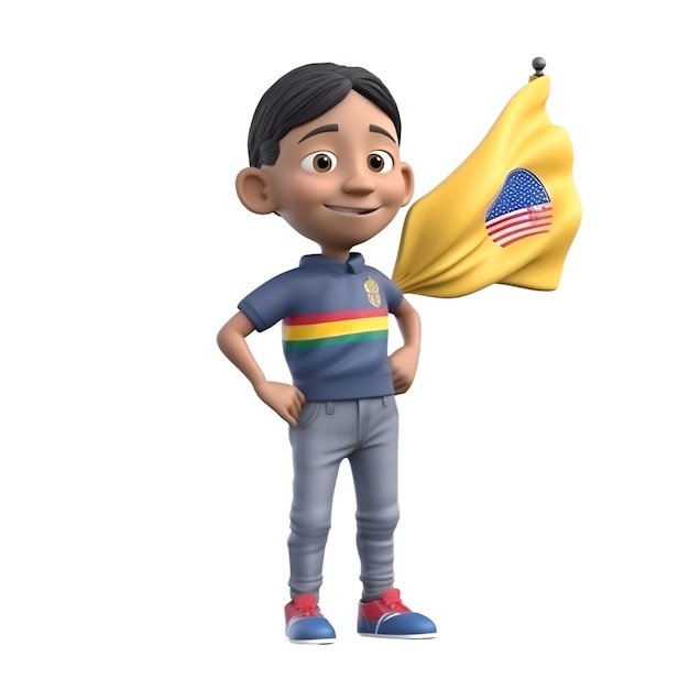 Foto personagem de desenho animado de um menino com uma bandeira dos estados unidos