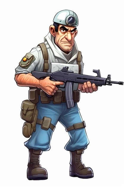 Personagem de desenho animado de um soldado com uma arma