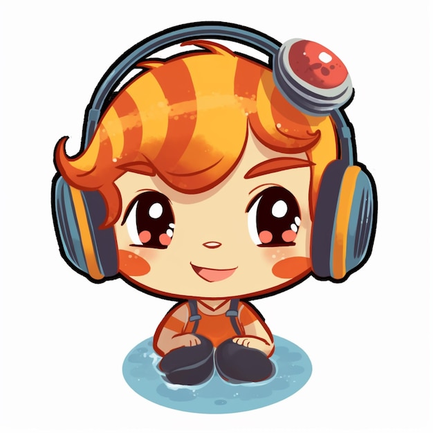 Foto personagem de desenho animado de uma menina com fones de ouvido sentada no chão