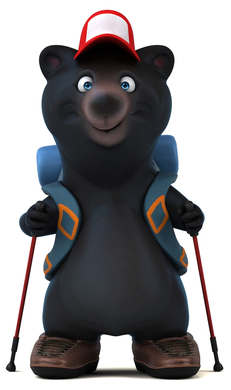 Foto personagem de desenho animado de urso mochileiro divertido