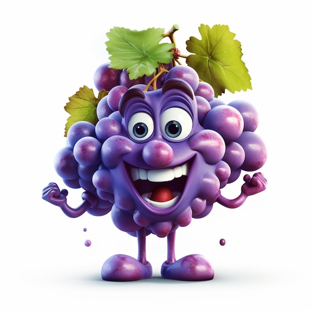 Personagem de desenho animado de uvas com braços e pernas generativas ai