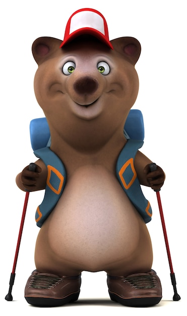 Personagem de desenho animado divertido 3d urso mochileiro