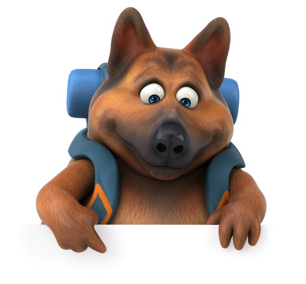 Personagem de desenho animado divertido cão pastor alemão mochileiro