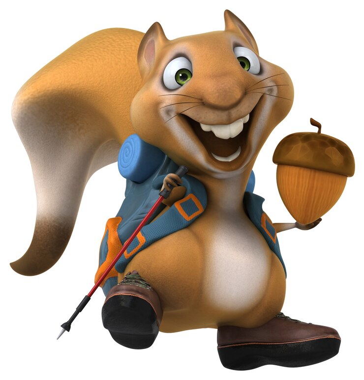 Foto personagem de desenho animado divertido esquilo 3d mochileiro
