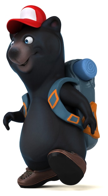 Personagem de desenho animado divertido urso 3D mochileiro