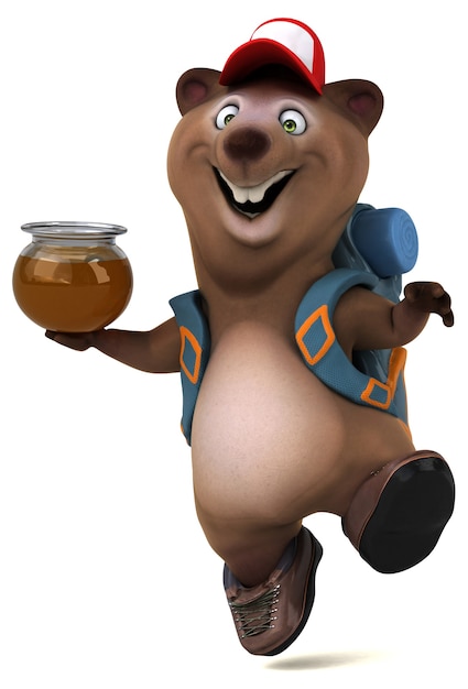 Personagem de desenho animado divertido urso 3D mochileiro