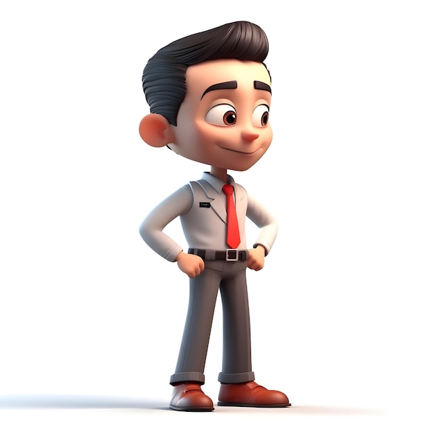 Personagem de desenho animado do empresário com pose confiante de renderização em 3D