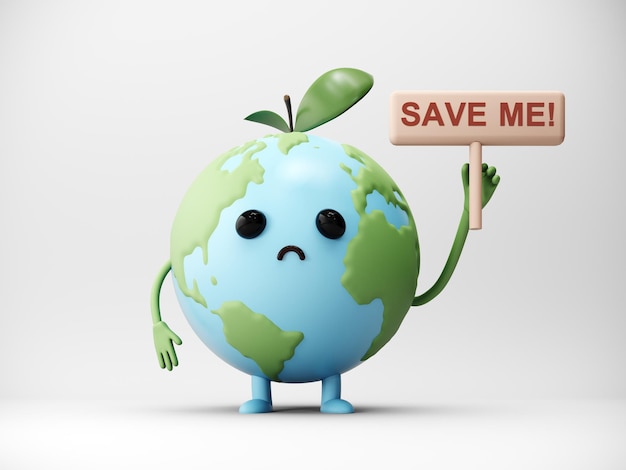 Personagem de desenho animado do planeta Terra 3d render