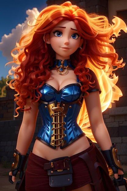 Personagem de desenho animado em 3D de menina com cabelo comprido criada com IA generativa