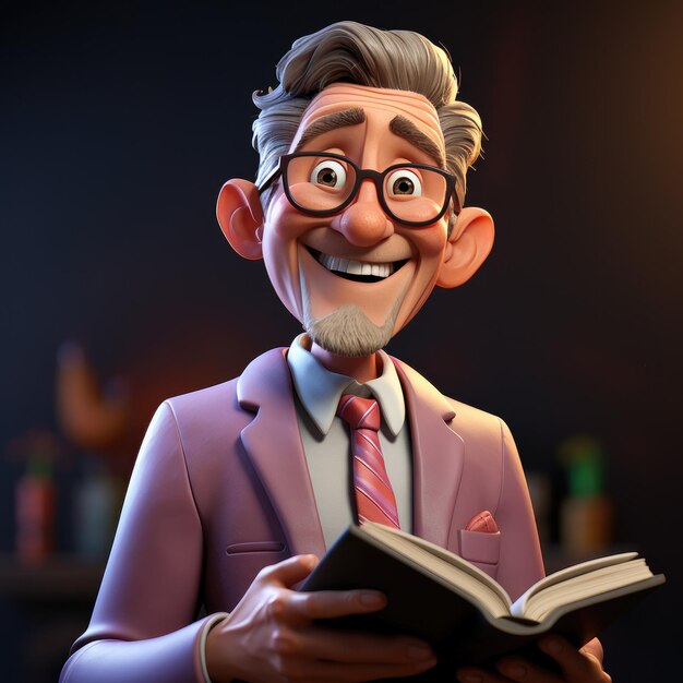 Personagem de desenho animado em 3D do Professor