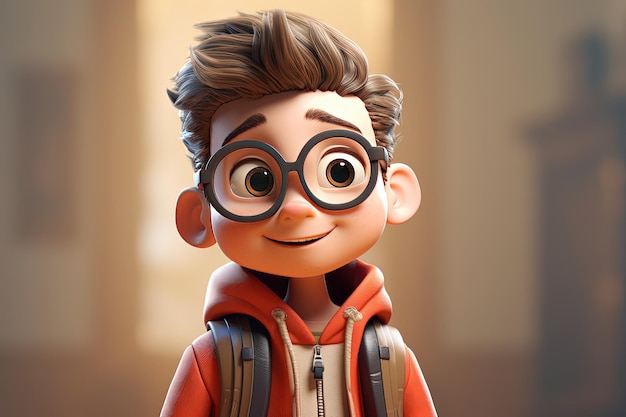 Personagem de desenho animado em 3D Jovem bonito com óculos