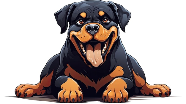 Personagem de desenho animado encantador de Rottweiler em uma tela branca