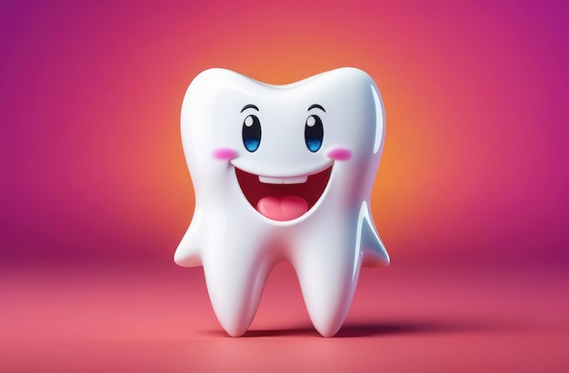 personagem de desenho animado engraçado de dente branco em fundo colorido odontologia pediátrica estomatologia