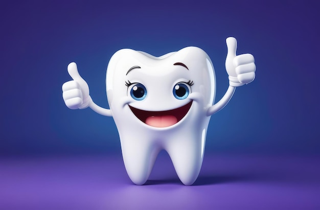 personagem de desenho animado engraçado de dente branco mostrando polegares para cima sinal odontologia pediátrica estomatologia