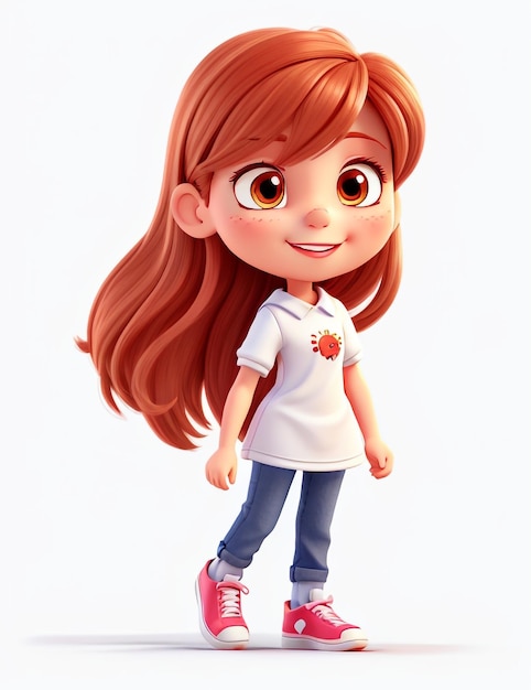 Personagem de desenho animado feliz em 3d menina de fundo branco