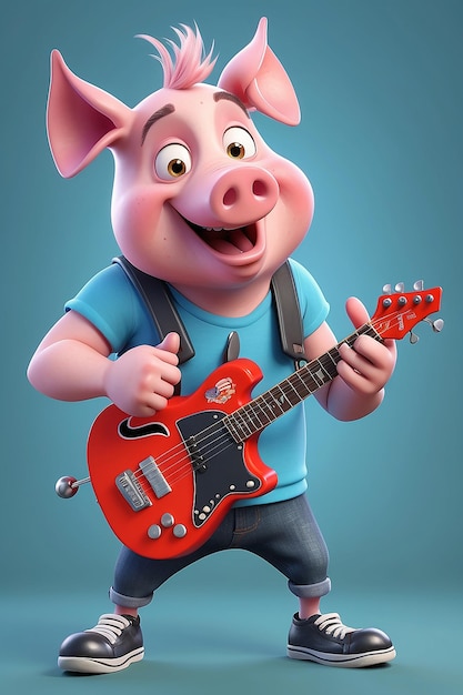 Personagem de desenho animado Fun 3D Ilustração de desenho gráfico de um Rocker de Porco