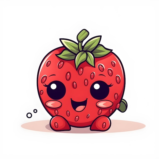 Personagem de desenho animado kawaii fofo de morango vermelho