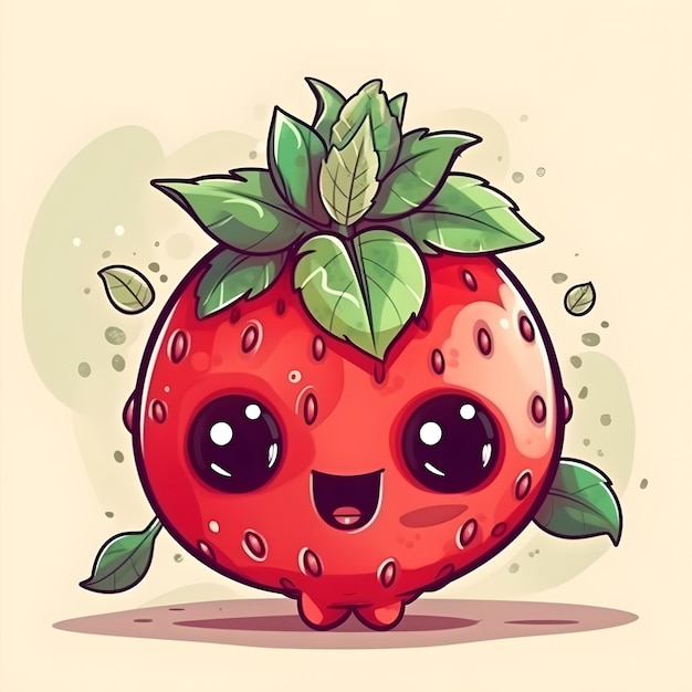 Foto personagem de desenho animado kawaii fofo de morango vermelho