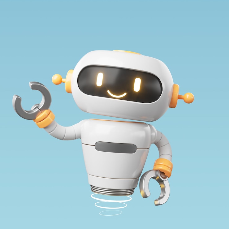 Foto personagem de desenho animado robô ia em ciência e tecnologia renderização 3d