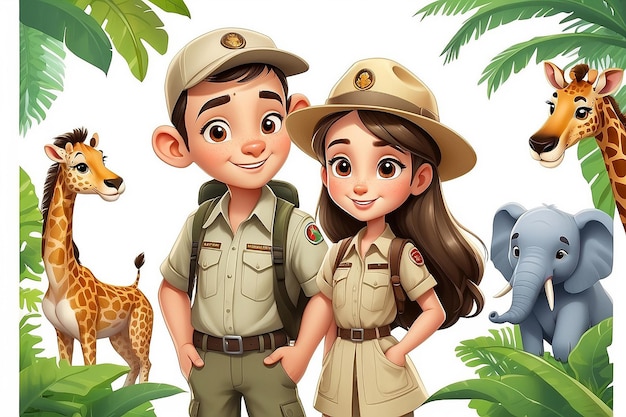 Personagem de desenho animado Safari Girl em fundo branco