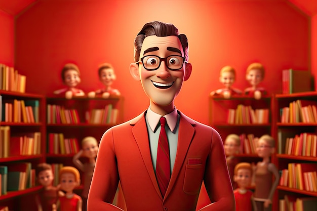 Personagem de desenho animado sorridente em 3D do professor