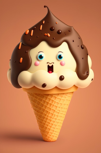 Personagem de desenho animado Sorvete de Caramelo em IA Gerada por Cone