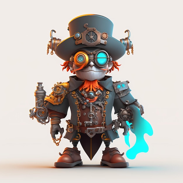 personagem de desenho animado steampunk 3D com corpo robótico