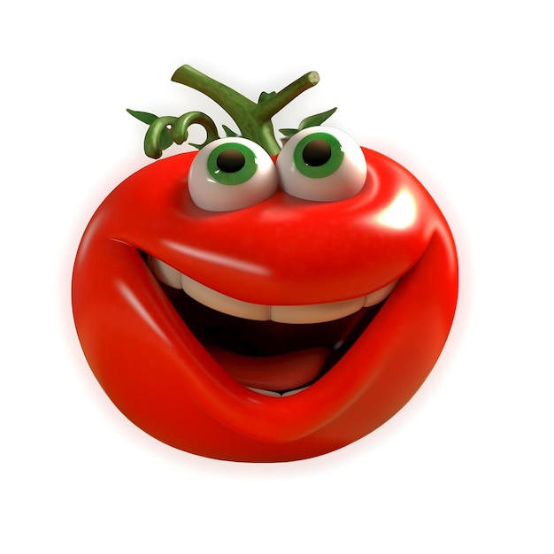 Personagem de desenho animado tomate feliz com rosto e olhos