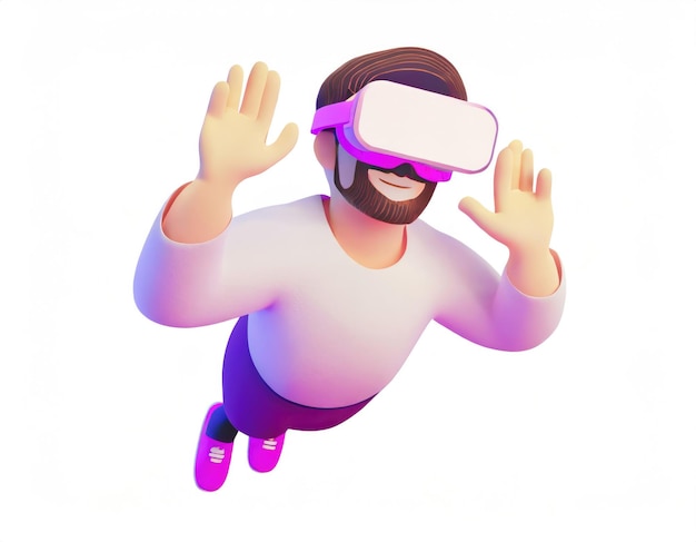 Foto personagem de desenho animado usando óculos vr corpo de fone de ouvido flutuando no ciberespaço conceito de imersão e metaverso ai gerado