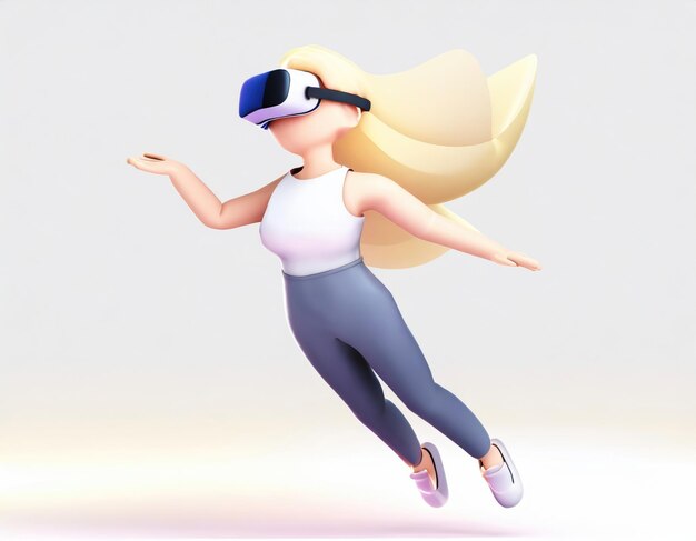 Foto personagem de desenho animado usando óculos vr corpo de fone de ouvido flutuando no ciberespaço conceito de imersão e metaverso ai gerado