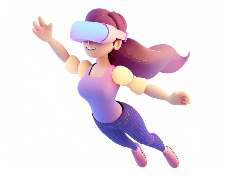 Foto personagem de desenho animado usando óculos vr corpo de fone de ouvido flutuando no ciberespaço conceito de imersão e metaverso ai gerado