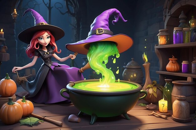 Personagem de desenho animado Whimsical Witch 3D