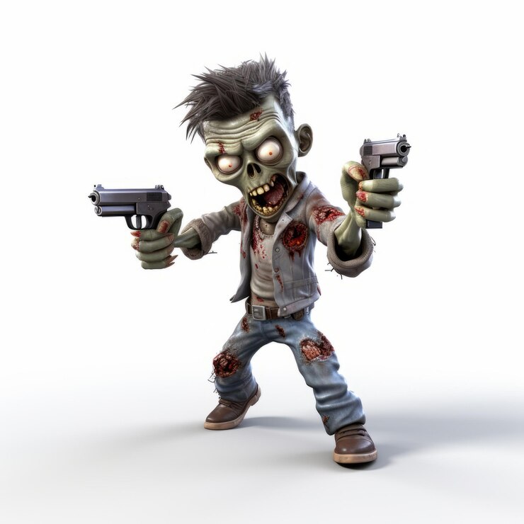 Foto personagem de desenho animado zombie atirando em armas halloween gamercore