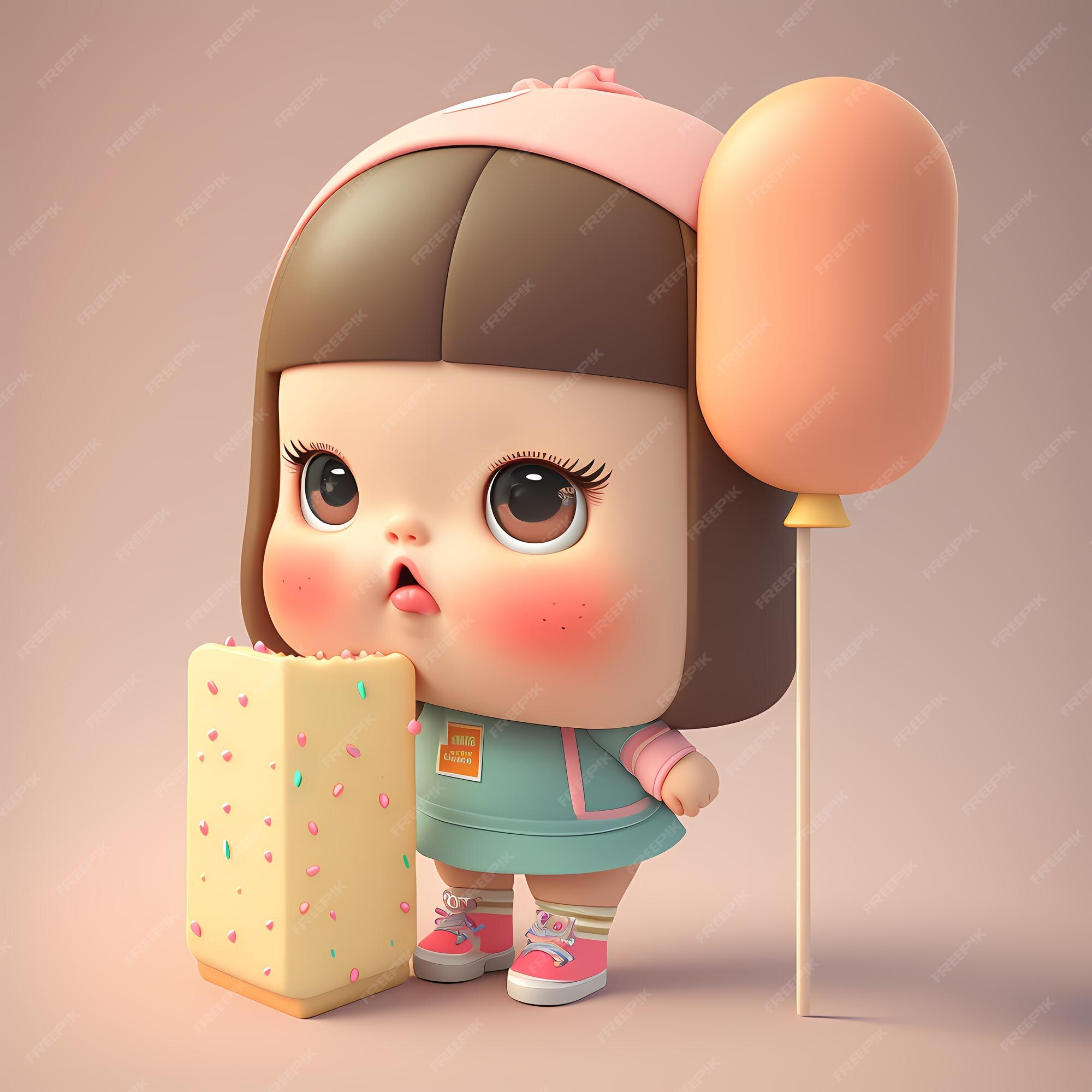 Adorável boneca chibi 3d fofa com paleta colorida