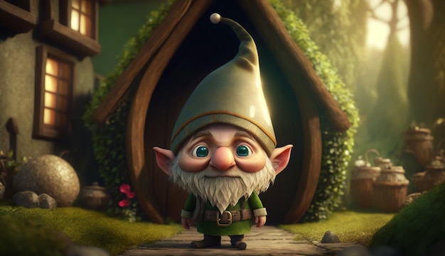 Personagem de elfo de desenho animado bonito em uma ia generativa de hobbit village