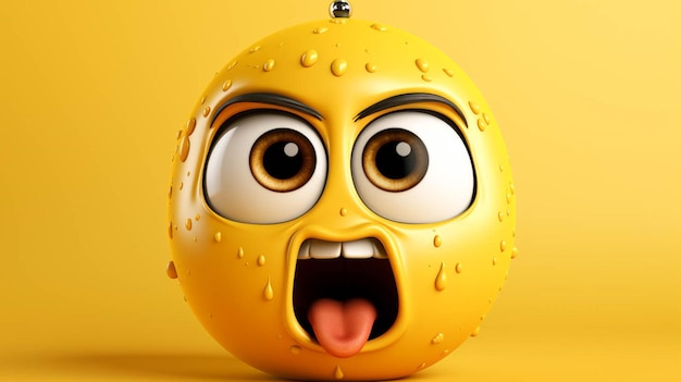 Personagem de emoji de bola 3D em ação de emoção chorando em laranja