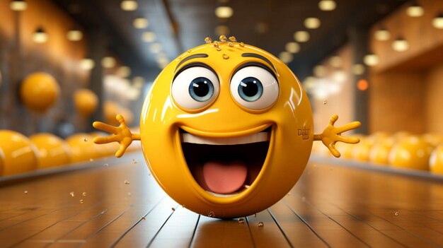 Personagem de emoji de bola 3D em ação de emoção chorando em laranja